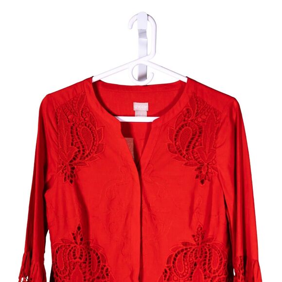 Chico's Women's Shirt Button Up Orange Lace Paisley Overlay Spring Top 0 US S/4 - Picture 5 of 9